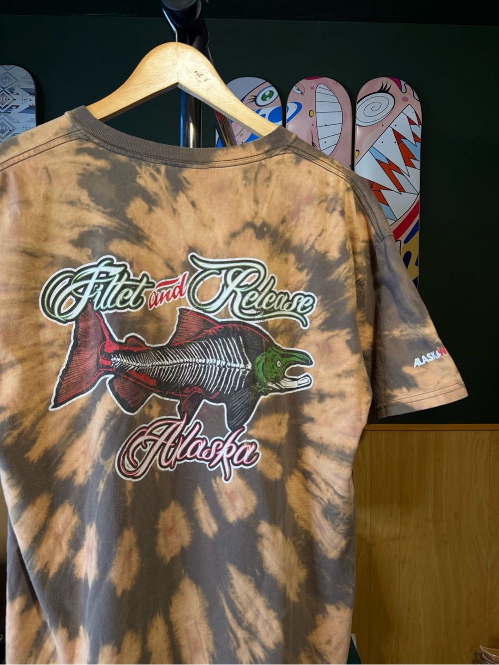 Alaska 'Filet and Release' Bone Fish Bleach Tie-Dye Brown & Tan T-Shirt